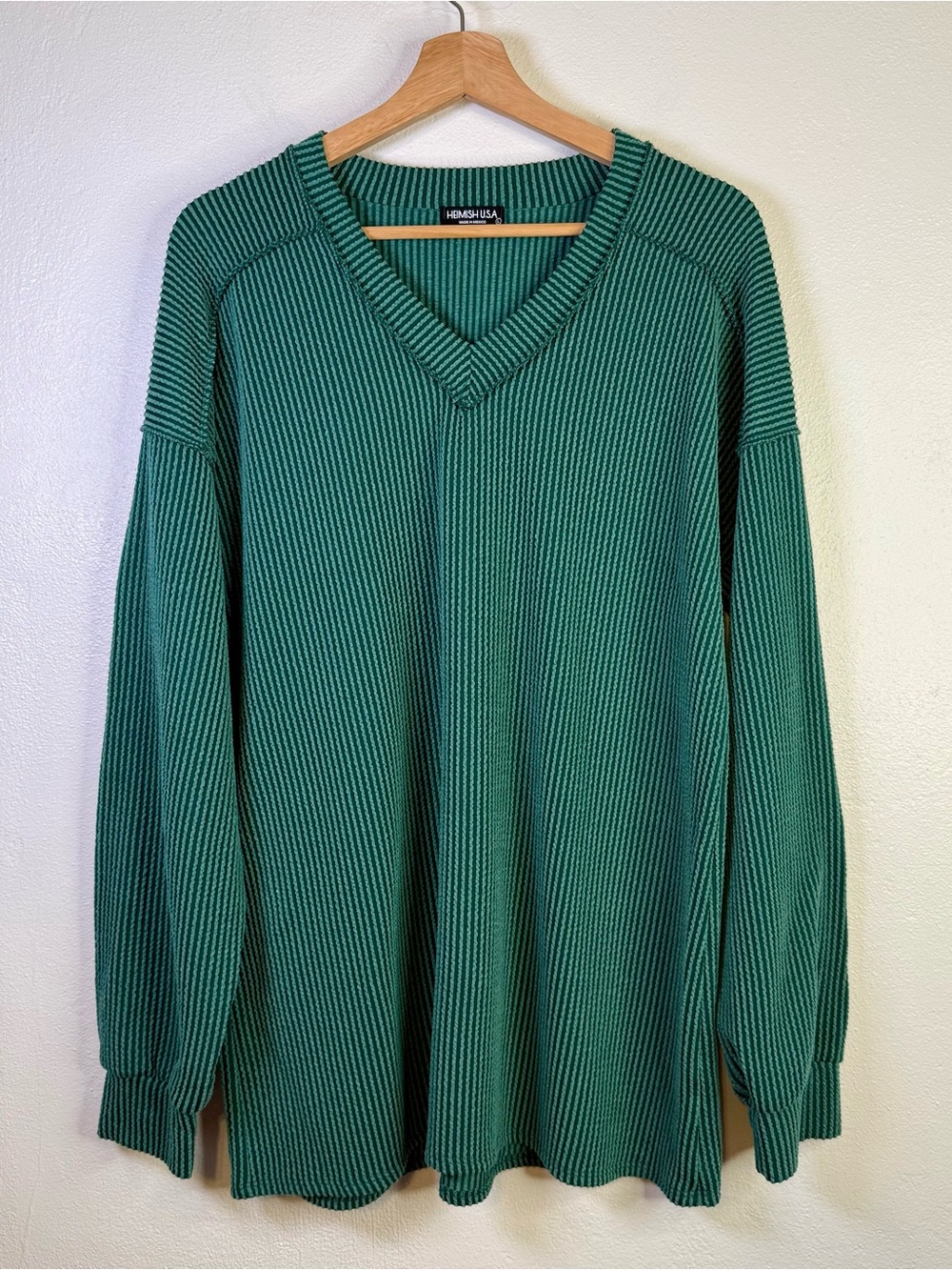 Heimish USA Emerald Green V-Neck Ribbed Slouchy Oversized Sweater Size Large - Picture 8 of 16